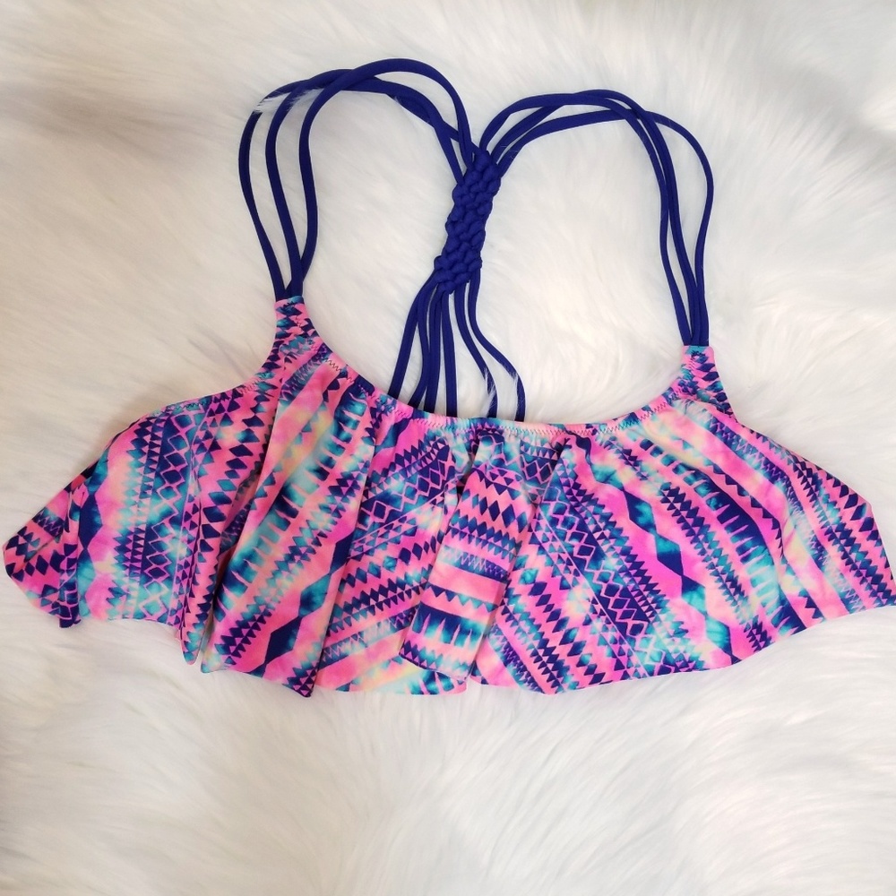 NWOT Pink VS ruffle strappy swimsuit top SZ Medium